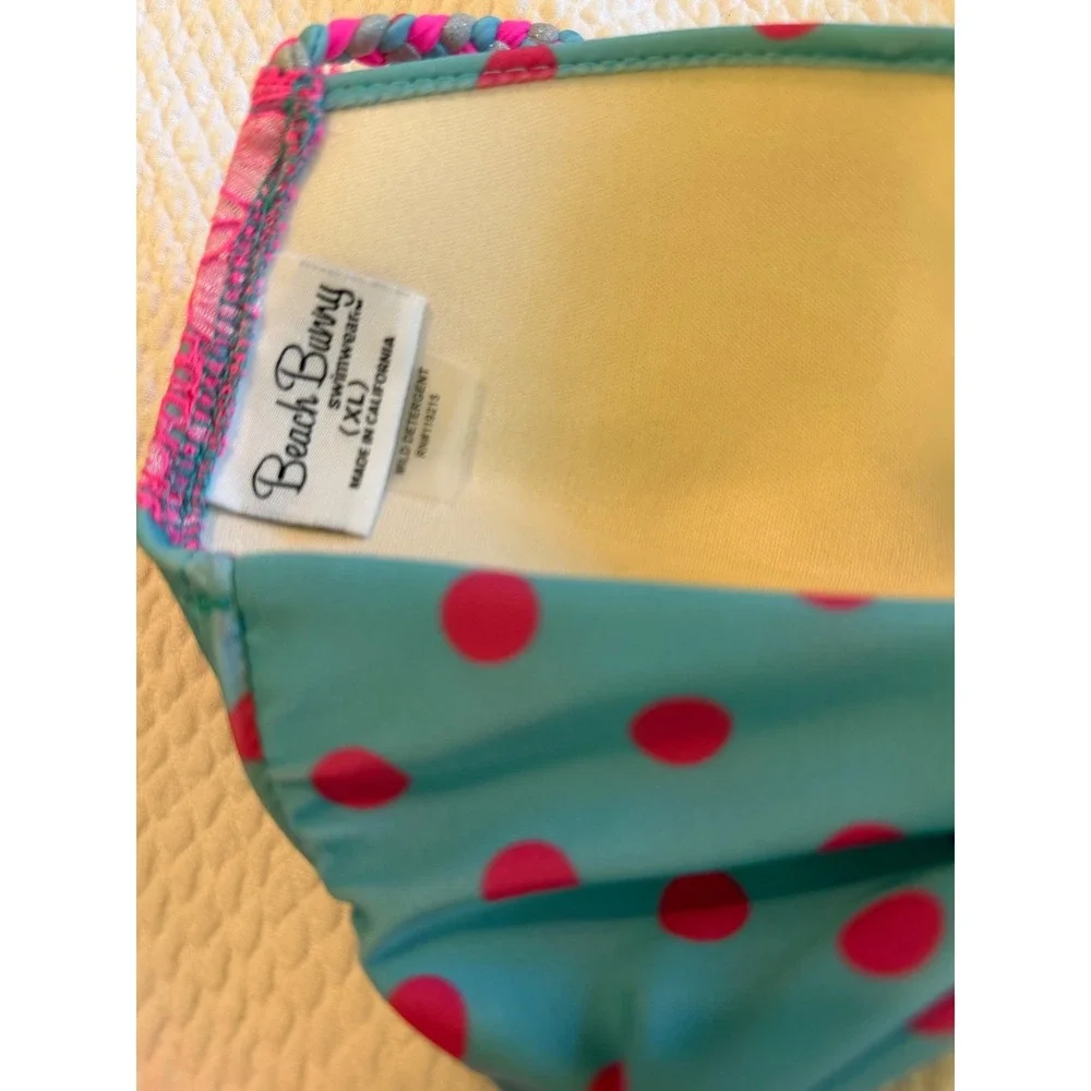Rare Beach Bunny Polka Dot Lace Bikini Set Teal Pink Halter Top XL Bottom L